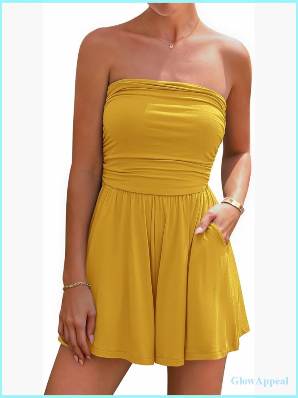 Strapless Tube Romper Women Summer Jumpsuit Shorts Pockets